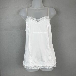 WHBM Corset Style Tank Top Women's Sz M White Lace Trim Dainty Feminine